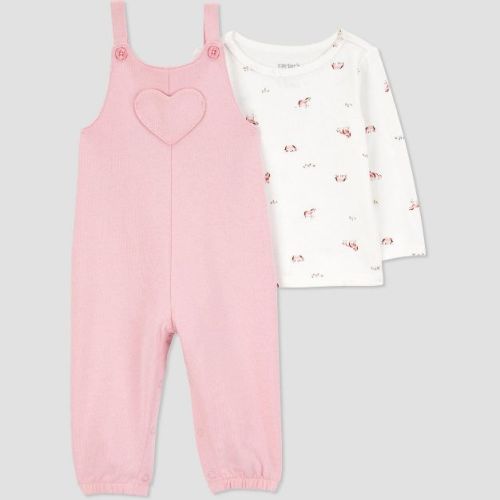 Carter's Just One You®️ Baby Girls' Heart Overalls Set - Cream/pink 12m
