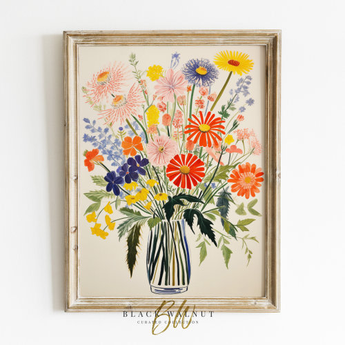 Flower Market Print Digital, Bouquet of Flowers Illustration, Maximalist Decor, Eclectic Gallery Wall Print, Modern Colorful Floral Painting