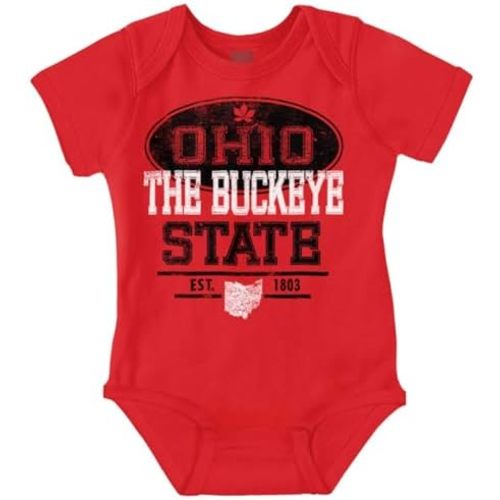 Brisco Brands Ohio OH Buckeye Leaf Logo Souvenir Baby Romper Boys or Girls