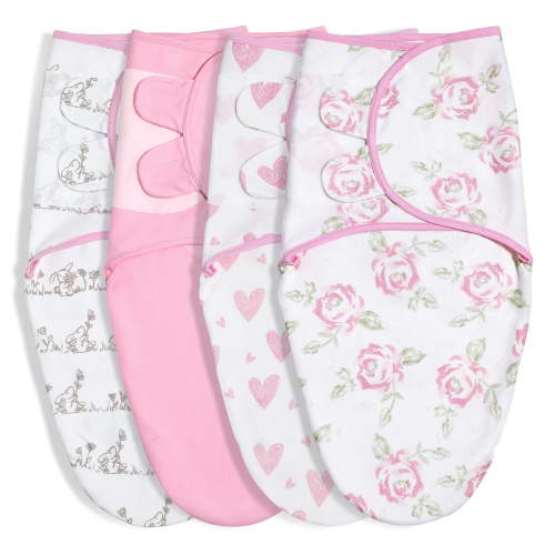 Gllquen Baby Organic Cotton Swaddle Blankets 4-Pack, Infant Sleeping Wrap for 0-3 Months Newborn Girls, Pink Floral