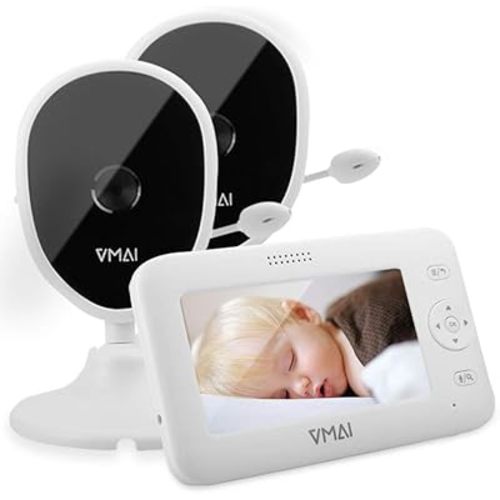 Baby Monitor, 4.3'' Video Baby Monitor with 2 Cameras, Night Vision, Temperature Monitoring, 5 Lullabies, 2-Way Talk, VOX Mode, Feeding Time Alarm, Support up to 4 Cams, 1000ft Stable Transmission