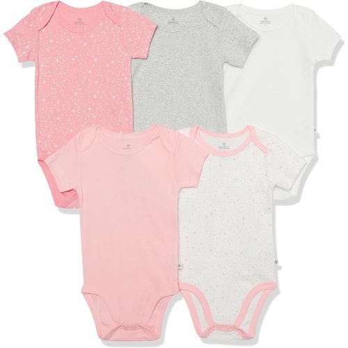 HonestBaby baby-girls 5-pack Short Sleeve Bodysuits One-piece 100% Organic Cotton for Infant Baby Girls