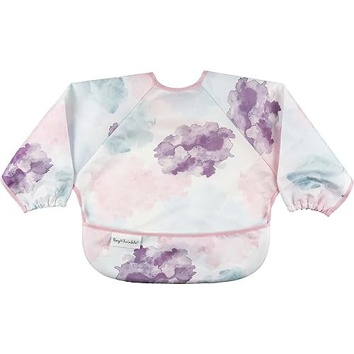 Tiny Twinkle Mess Proof Baby Bib, Cute Full Sleeve Bib Outfit, Waterproof Bibs for Toddlers, Machine Washable, Tug Proof, Baby Smock for Eating, Long Sleeved (Cotton Candy, Small 6-24 Months)