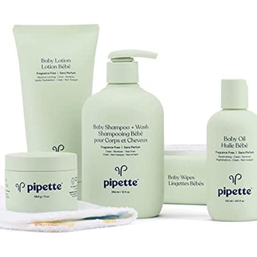 Pipette Baby Essentials Baby Wash and Moisturize Kit with Renewable Plant-Derived Squalane (6-Piece Set)