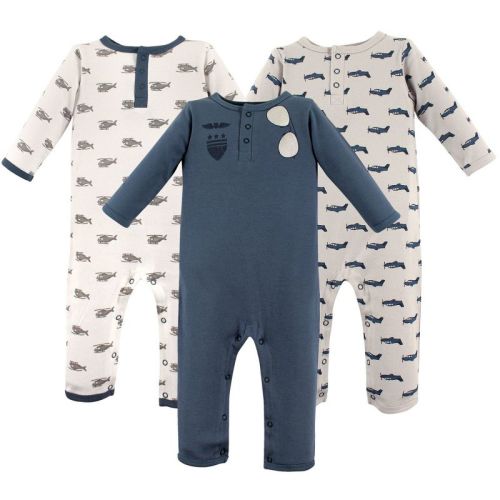 Hudson Baby Infant Boy Cotton Coveralls 3pk, Wingman, 0-3 Months