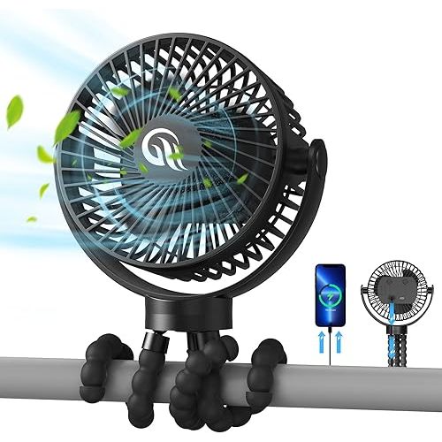 Stroller Fan, Portable Fan 60Hrs 12000mAh Battery Operated Fans USB Rechargeable Small Fan for Bedroom, Desk, Personal Handheld, Clip on Fans for Baby Stroller, Travel, Car Seat, Peloton, Bed, Camping