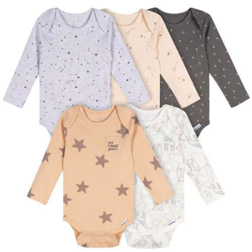 5-Pack Baby Neutral Stars Long Sleeve Bodysuits