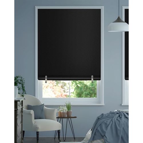 Blackout Roller Window Shades, Cordless Roller Shades, No Tools No Drill Pull Down Room Darkening Window Shades, Blackout Blinds for Bedroom Windows Home and Office(36''W x 72''H, Black)