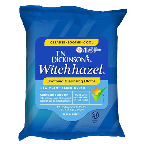 T.N. Dickinson's Witch Hazel New Soothing MultiUse Cleansing Cloth, Clear, 25 Count