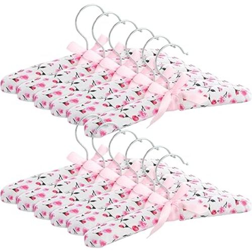 Juvale 12 Pack Satin Padded Baby Hangers for Closet, Nursery, Baby Clothes, Pink Floral Design (9.5 in)