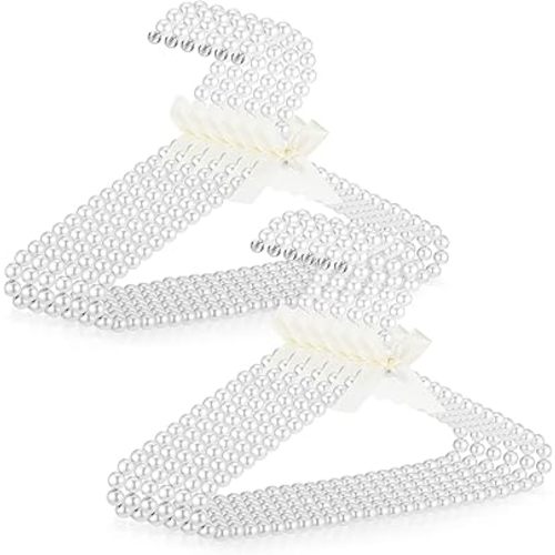 Threan Pearl Beaded Clothes Hanger Mini Pearl Beads Small Metal Clothes Hangers with Ribbon Standard for Kids Baby Children Pet Dog(White,12 Pcs)