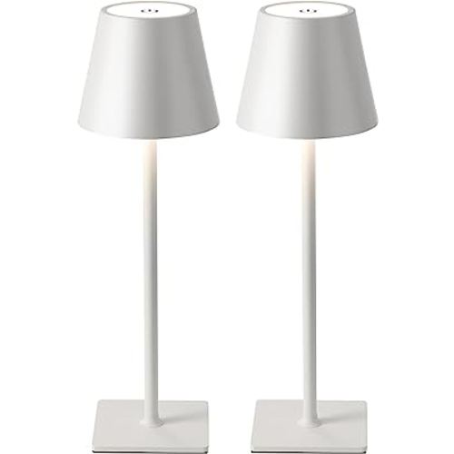 KDG 2 Pack Cordless Table Lamp, Portable LED Desk Lamp, 5000mAh Battery Operated, 3 Color Stepless Dimming Up, for Restaurant/Bedroom/Bars/Outdoor Party/Camping/Coffee Shop Night Light(White)