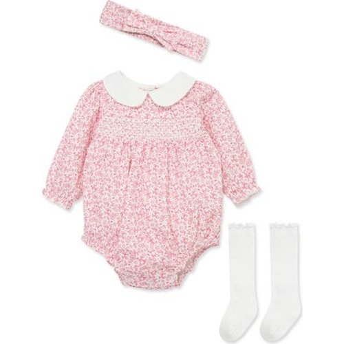 3M Little Me Floral Outline Bubble Romper, Headband & Socks Set