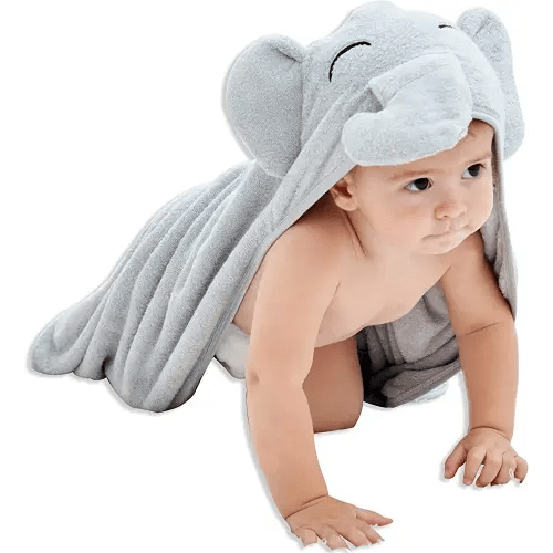HIPHOP PANDA Hooded Towel - Rayon Made from Bamboo, Bath Towel with Bear Ears for Newborn, Babie, Toddler, Infant - Absorbent Large Baby Towel - Grey Elephant, 30 x 30 Inch