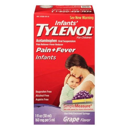Infants Tylenol Oral Suspension, Fever Reducer and Pain Reliever, Grape Flavor, 1 oz