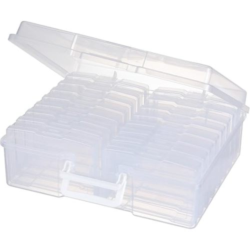 novelinks Transparent 4" x 6" Photo Organizers and Photo Storage Box with Handle, 16 Inner Photo Cases, Portable Picture Organizers & Photo Storage Containers (Clear)