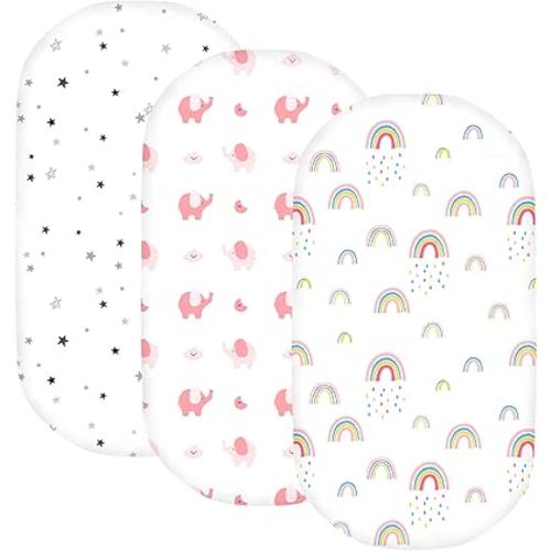 Plushii Baby Bassinet Sheets Fitted 3 Pack, Extra Soft Bassinet Sheets Breathable Cozy Fitted Mattress Sheets for Baby Boy Girls,Fit for Hourglass Oval Rectangular Cradle Pad Sheets (Rainbow)