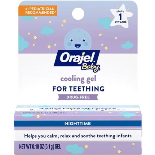 Orajel Baby Nighttime Cooling Gel for Teething, Drug-Free, 1 Pediatrician Recommended Brand for Teething, One .18oz Tube