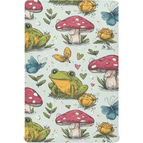 Retro Frog Mushroom Crib Sheets Soft Breathable Fitted Baby Crib Sheets Mattress Cover for Girls Boys, 52" x 28" x 9"