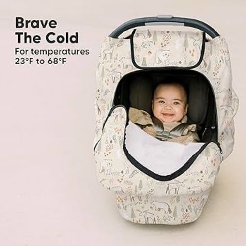 Baby Car Seat Cover for Boys, Girls - Breathable Infant Carseat Canopy for Winter, Rain, Universal Stretchy Fit Nursing Cover for Breastfeeding Newborns, Super Soft, Easy Access Zip Window (Wildwood)