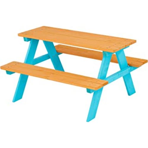 Teamson Kids - Wooden Outdoor Child Children Kids Picnic Table & Chair Bench Set - Brown/Aqua