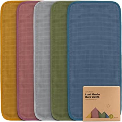 5-Pack Muslin Burp Cloths for Baby Boys, Girls - Organic Baby Burp Cloths, Burp Clothes for Baby Girl, Boy, Neutral Burp Cloths, Burping Cloths for Babies, Burp Rags, Bamboo Cotton Burp Cloth (Corals)