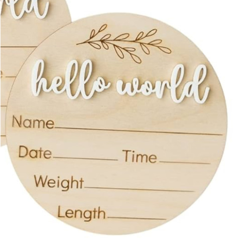 Hello World Newborn Sign | Birth Announcement Sign for Hospital | Baby Name Sign | Baby Name Announcement Sign | Newborn Announcement Sign | Baby Birth Announcement Sign (Greenery Accent)