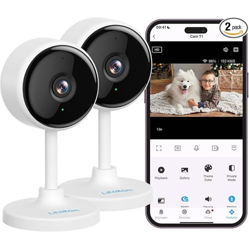 litokam Indoor Cameras for Home Security with Night Vision, Pet Camera with Phone App, 2K Indoor Security Cam, Motion Detection, 2-Way Audio, WiFi Home Camara, Baby Monitor Work with Alexa