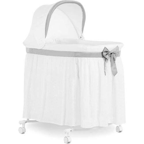 Montreal Portable 2-in-1 Convertible Baby Bassinet in Grey, Adjustable Canopy, Large Storage Area, Rocking Bedside Bassinet with Lockable Wheels.