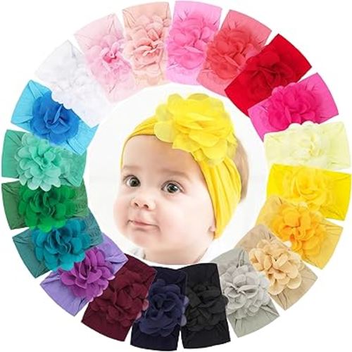 CÉLLOT 20 Colors 4 Inch Chiffon Flower Baby Girls Headbands Soft Elastic Nylon Hairbands for Newborn Infant Toddler Girls Kids