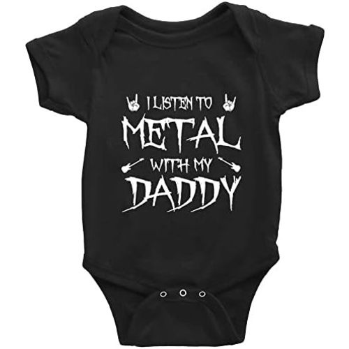 I Listen to Heavy Metal with My Daddy Infant Rompers Short Sleeve Baby Bodysuit