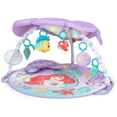 Bright Starts Disney Baby The Little Mermaid Twinkle Trove Light-Up Musical Baby Activity Gym with Tummy Time Pillow, Newborn+