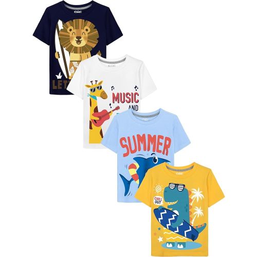 QWE Toddler Boys Short Sleeve Shirts 4-Pack Cotton Summer T-Shirts Cartoon Graphic Tops Tees 18 Months to 5T