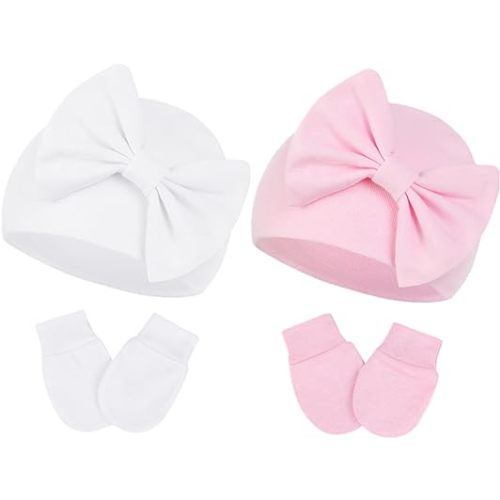 Century Star Newborn Girls Hats Baby Hat and Mitten Set Big Bow Knit Infant Headbands Winter Baby Hat for Girls