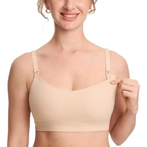 MOMANDA Seamless Nursing Bras for Breastfeeding Supportive Padded Wireless Maternity Bras with One-Piece Molded Cups
