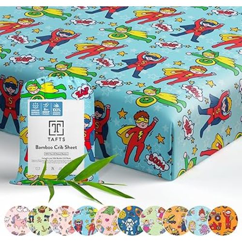 Tafts 100% Viscose Fitted Crib Sheets, Girls, Boys & Unisex, 8 Inch Deep Pocket, Standard Crib & Toddler Mattress, Cooling, Soft, 360 Elastic, Lifetime Quality (28 x 52 Hero)
