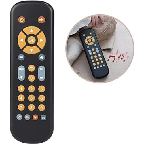 Nueplay Baby TV Remote Control Toy with Light and Sound, Toddler Realistic Controller with 3 Languages, Early Educational Learning Musical Toys, Preschool Infant Boys Girls 6, 12, 18 Months, Black