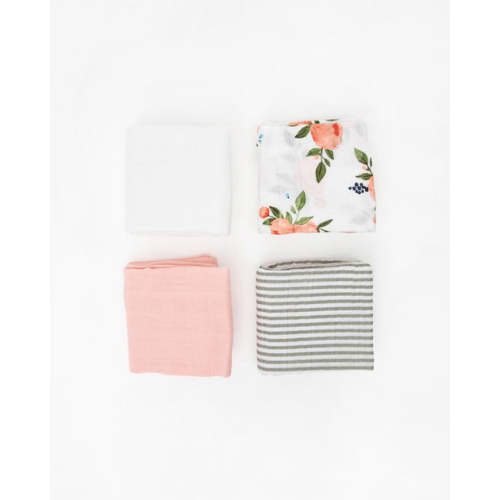 Cotton Muslin Squares 4 Pack - Watercolor Roses