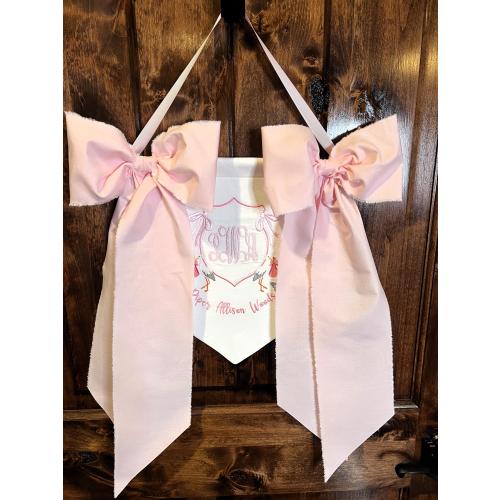 Custom Stork Crest Baby Girl Banner: Floral Birth Announcement