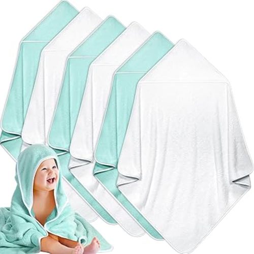 Chumia 6 Pack Baby Bath Towel Coral Fleece Soft Absorbent Newborn Hooded Towel for Kid 30 x 30 Inch Toddler Bath Blanket for Babies Infant Shower Gift(White, Green)