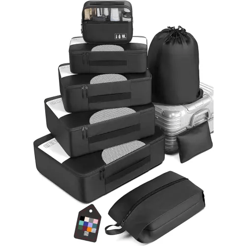 Veken 8 Set Packing Cubes for Suitcases, Travel Essentials for Carry on, Luggage Organizer Bags Set for Travel Accessories in 4 Sizes (Extra Large, Large, Medium, Small), Black