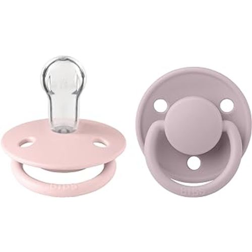 BIBS Pacifiers OneSize | 2-Pack Soothers | BPA-Free Symmetrical Nipple | Made in Denmark | Blossom/Dusky Lilac De Lux Pacifier