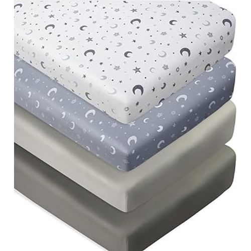 4 Pack Crib Sheets Star and Moon Neutral Unisex Baby Mattress Cover Fitted Crib Sheets Set for Baby Boys or Girls Moon