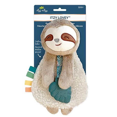 Itzy Ritzy - Itzy Lovey Including Teether - Baby Lovey with Teether, Textured Ribbons & Dangle Arms - Features Crinkle Sound, Sherpa Fabric and Minky Plush (Sloth)