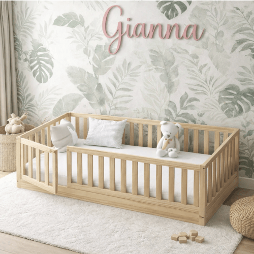 Gianna Floor Bed with Gate - Twin Floor Bed | Wood, Safe Rail – Custom Kids Furniture