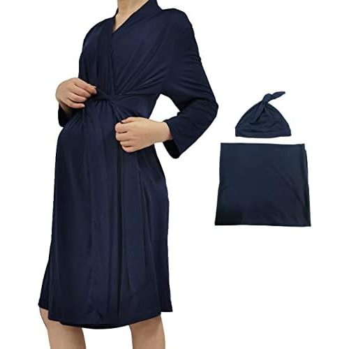 SUFEINI Swaddle Set with Matching Mommy Robe, Maternity Robe Nursing Hospital Delivery Labor Robes Pregnancy Women Loungewear