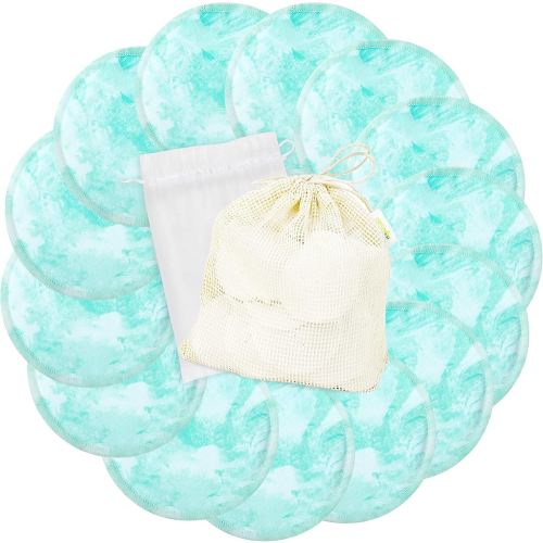 wegreeco Nursing Breast Pads (14 Pack) + Laundry Bag & Travel Storage Bag, 4.7 inch - Washable & Reusable Breastfeeding Nursing Pads (Plain Shape, Blue Wave, Large)