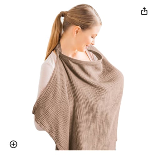 Konssy Muslin Nursing Cover for Baby Breastfeeding, Breathable 100% Cotton Breastfeeding Cover with Rigid Hoop for Mother Nursing Apron, Multi-use Carseat Canopy (Brown)