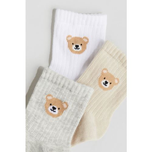 3-pack Socks, Beige/teddy bear
