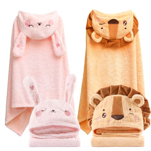 KLHYIT Toddler Hooded Bath Towel 27.5"X55" Unisex Baby Bath Towels Ultra Absorbent Soft Boys Girls Bath Towel 2-Pack Bathrobe Kids Shower Towel Set Gift for Babies, Infant, Newborn Essential
